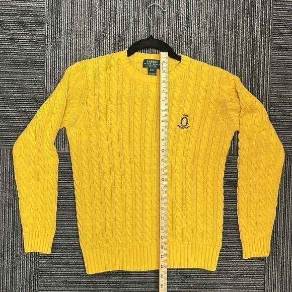 Lauren Ralph Lauren Yellow Crest Women’s Cable Knit Cotton Sweater Size SP - Picture 6 of 6